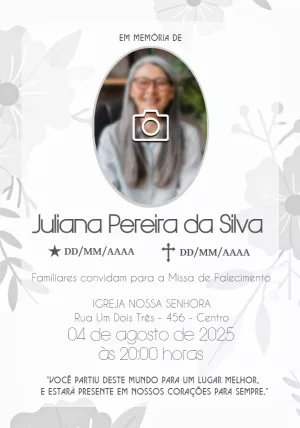 Convite Missa de Falecimento com Foto para Editar Online
