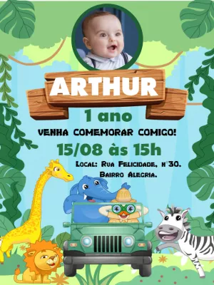 Convite de Aniversário Safari com Foto para Editar Online