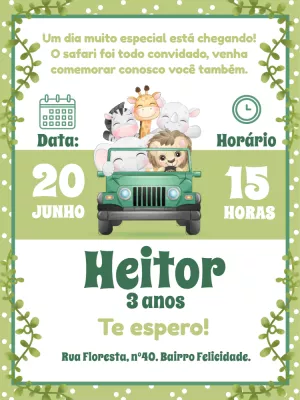 Convite de Aniversário Safari com Animais para Editar Online