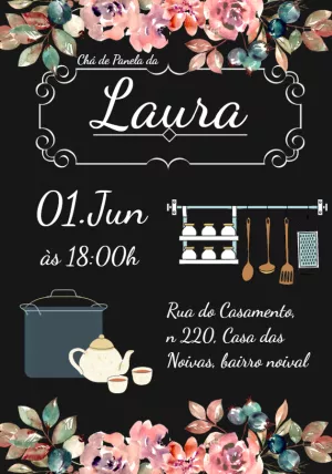 Convite Chá de Panela Floral Lousa para Editar Online