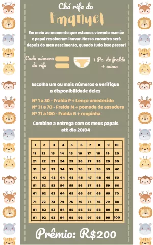 Convite Chá Rifa Safari com Animais para Editar Online