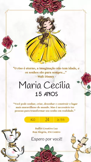 Convite de 15 Anos A Bela e a Fera para Editar Online