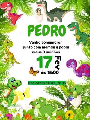 Convite de Aniversário Dinossauro Baby para Editar Online