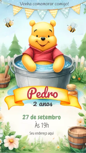 Convite Aniversário Ursinho Pooh para Editar Online
