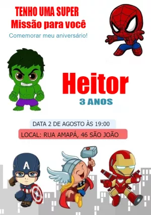 Convite Aniversário Super Heróis Toy para Editar Online