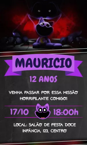Convite de Aniversário Poppy Playtime Assustador para Editar