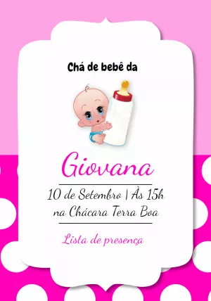 Convite Chá de Bebê Menina com Bebê Fofo para Editar Online