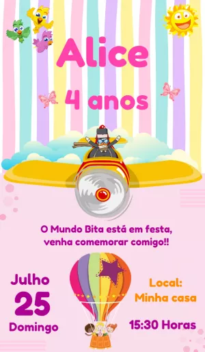 Convite de Aniversário Mundo Bita para Editar Online