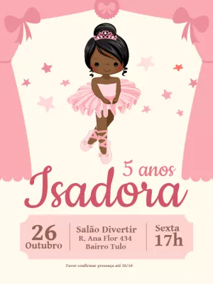 Convite Aniversário Bailarina Negra para Editar Online