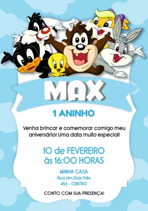 Convite Aniversário Baby Looney Tunes para Editar Online