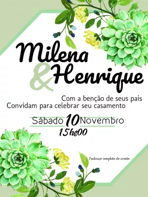 Convite de Casamento Suculentas para Editar Online