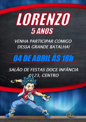 Convite de Aniversário Beyblade para Editar Online
