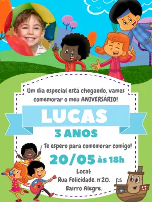 Convite Aniversário 3 Palavrinhas com Foto para Editar Online