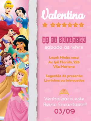 Convite de Aniversário Princesas Disney para Editar Online