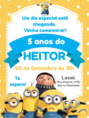 Convite de Aniversário Minions para Editar e Imprimir