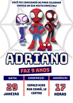 Convite Aniversário Spidey e Amigos para Editar Online