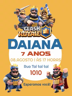 Convite de Aniversário Clash Royale com Personagens para Editar