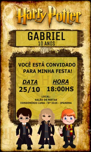 Convite Aniversário Harry Potter com Personagens para Editar