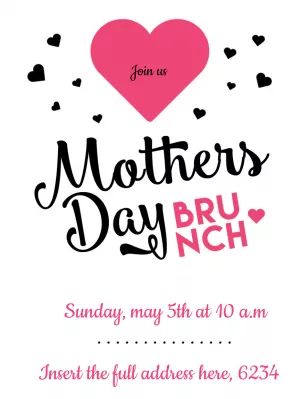 Mother's Day Brunch Invitation with Pink Hearts to Edit Online