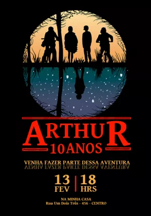 Convite de Aniversário Stranger Things com Personagens para Editar