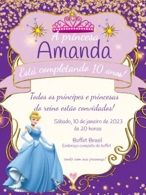 Convite Aniversário Princesa Cinderela para Editar Online