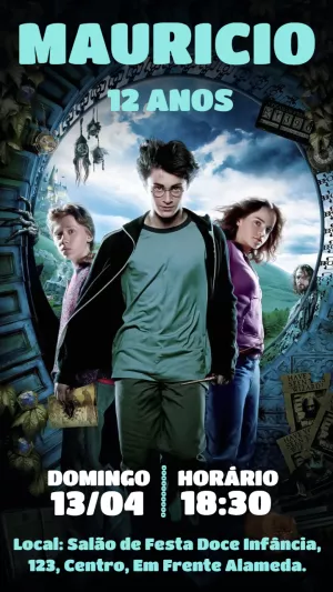 Convite Aniversário Harry Potter com Personagens para Editar Online