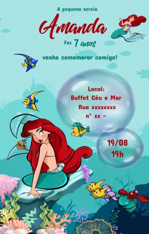 Invitación de cumpleaños La Sirenita – Estático – Convites Personalizados