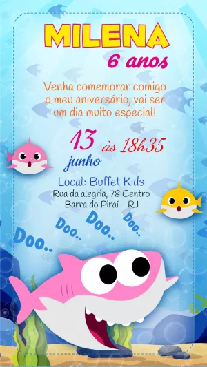 Convite de Aniversário Baby Shark para Editar Online