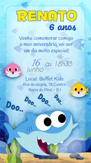Convite de Aniversário Baby Shark para Editar Online