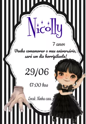 Convite Aniversário Wandinha Addams para Editar Online