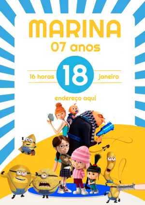 Convite Aniversário Meu Malvado Favorito para Editar Online