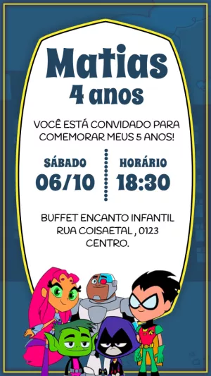 Convite Aniversário Jovens Titãs para Editar Online