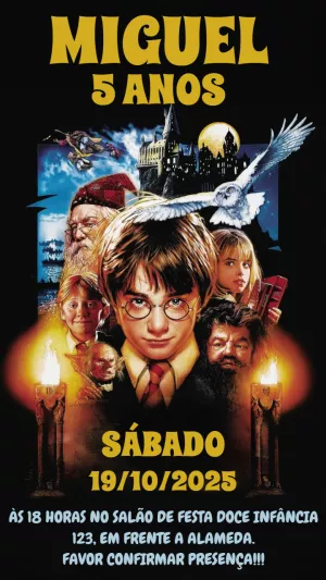 Convite de Aniversário Harry Potter com Personagens para Editar