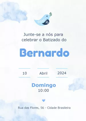 Convite de Batizado Passarinho Delicado para Editar Online