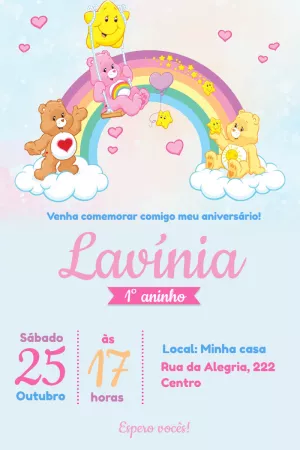 Convite Aniversário Ursinhos Carinhosos para Editar Online