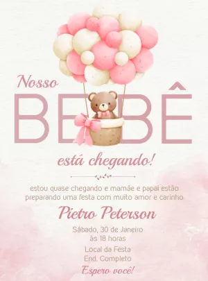 Convite Chá de Bebê Urso Baloeiro para Editar Online