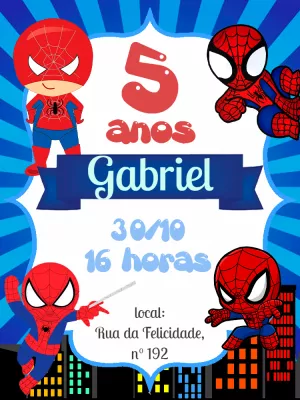 Convite de Aniversário Homem Aranha para Editar Online