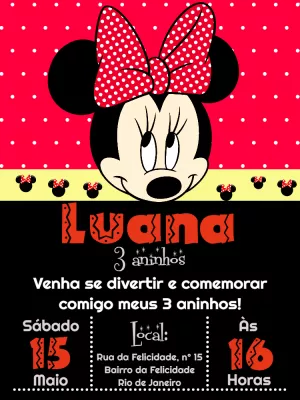 Convite Aniversário Minnie Vermelha para Editar Online