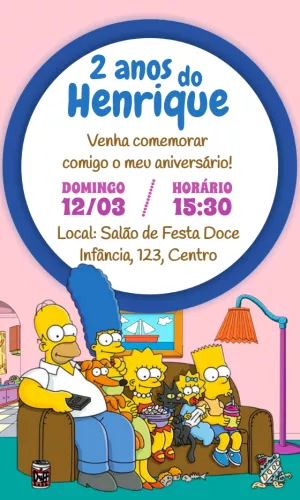 Convite de Aniversário Os Simpsons para Editar Online
