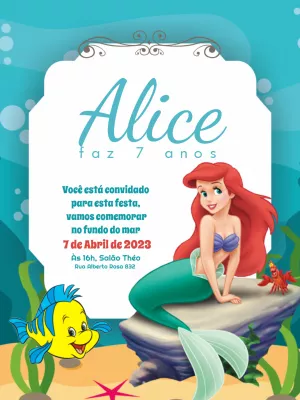 Convite de Aniversário Princesa Ariel para Editar Online