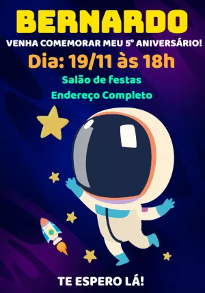 Convite de Aniversário Astronauta para Editar Online