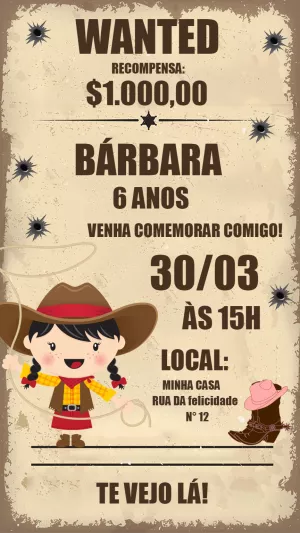 Convite Aniversário Procurada Country para Editar Online