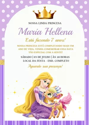 Convite Aniversário Rapunzel Enrolados para Editar Online