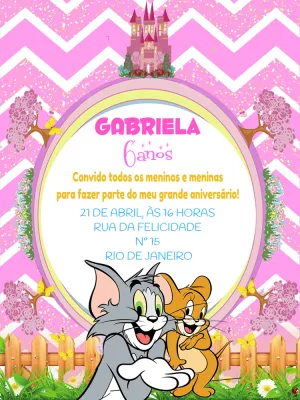 Convite Aniversário Tom e Jerry Menina para Editar Online
