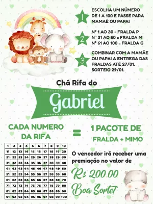 Convite Chá Rifa Safari com Animais Fofos para Editar Online