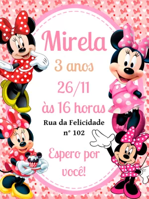 Convite de Aniversário Minnie Mouse para Editar Online