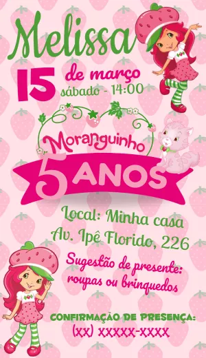 Convite Aniversário Moranguinho para Editar Online