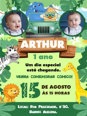 Safari Birthday Invitation – Static – Bella Liz Convites