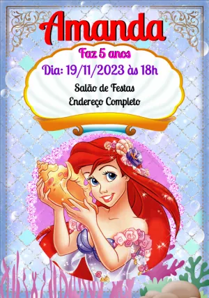 Invitación de cumpleaños La Sirenita – Estático – Montando a Sua Festa Oficial