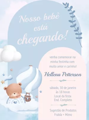 Convite Chá de Bebê Ursinho Baloeiro para Editar Online